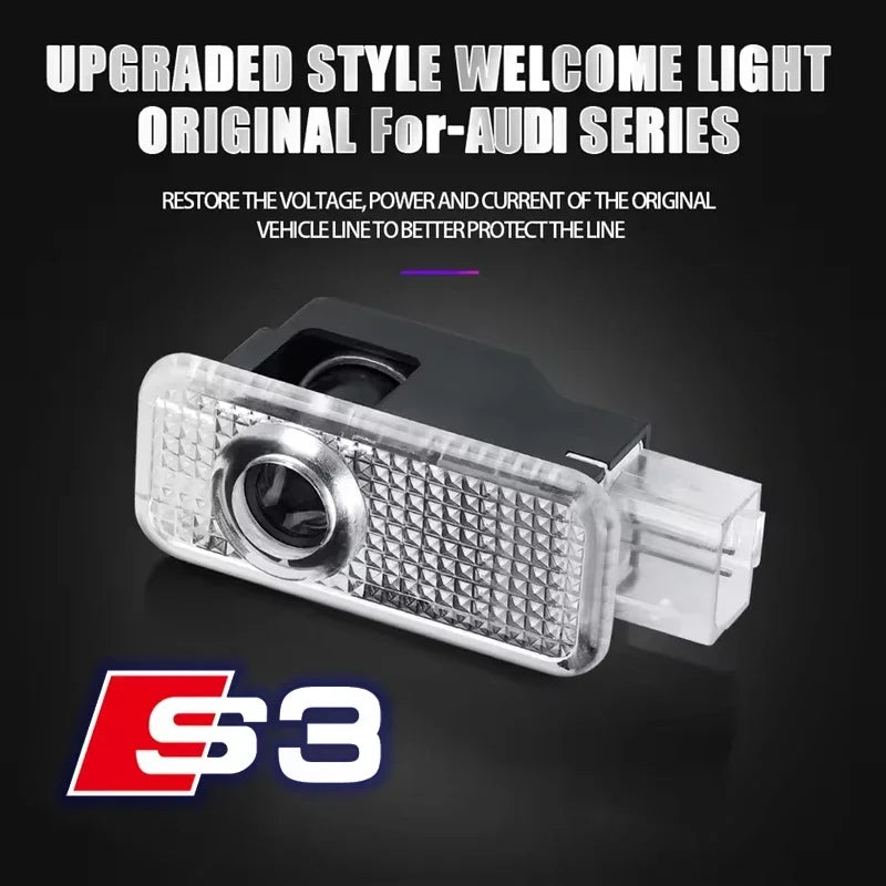 For  2Pcs Car HD Projector Lamp LED Door Welcome Light Sline Quattro RS S4 S5 S6 S7 S8 A3 A4 A5 A6 A7 A8 Q7 RS5 RS6 RS7