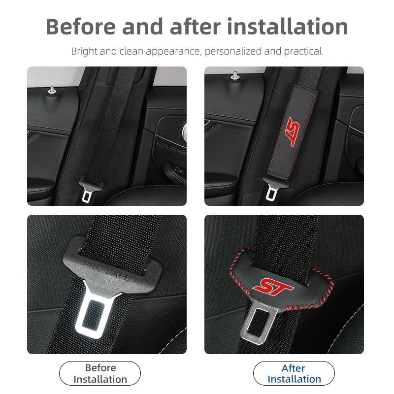 Car Seatbelt Shoulder Cover Belt Buckle Anti-Scratch Mat Accessories for Ford ST Line Racing RS S Kuga Fiesta Fusion Mondeo Edge
