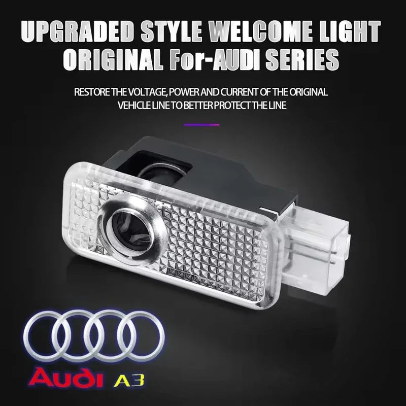 For  2Pcs Car HD Projector Lamp LED Door Welcome Light Sline Quattro RS S4 S5 S6 S7 S8 A3 A4 A5 A6 A7 A8 Q7 RS5 RS6 RS7