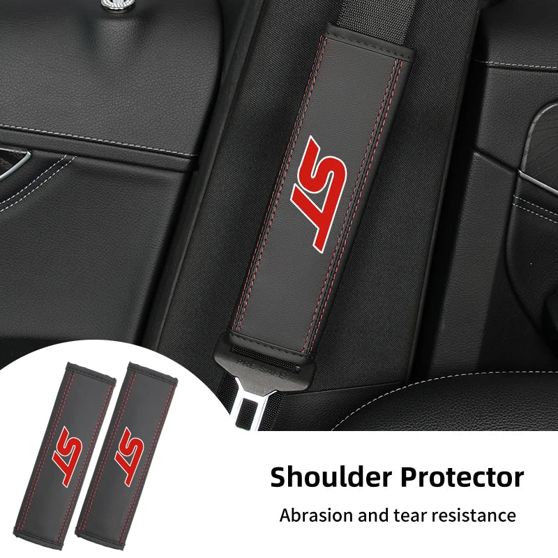Car Seatbelt Shoulder Cover Belt Buckle Anti-Scratch Mat Accessories for Ford ST Line Racing RS S Kuga Fiesta Fusion Mondeo Edge