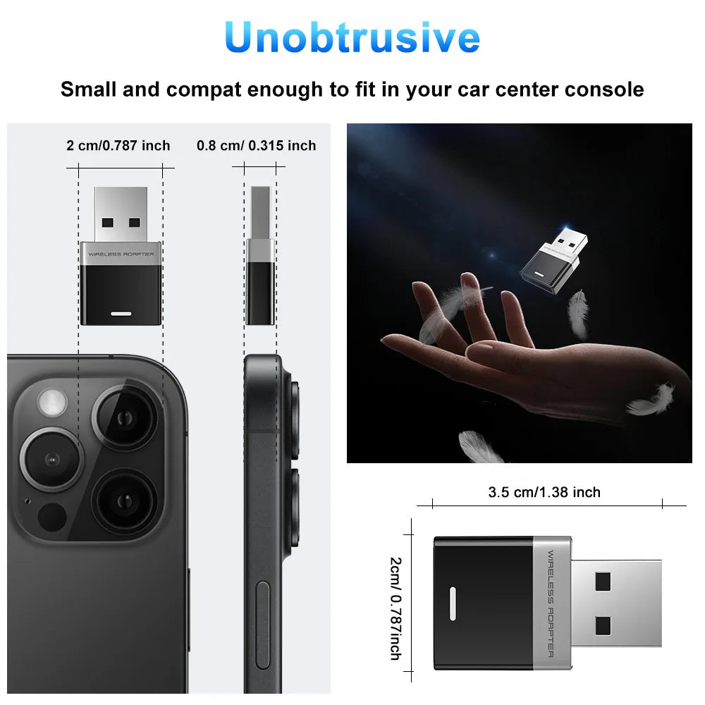 2 in 1 AI Box Mini Adapter Wired to Wireless Carplay&Android Auto Compatible with 99% of Cars Plug and Play Wifi Smart Dongle