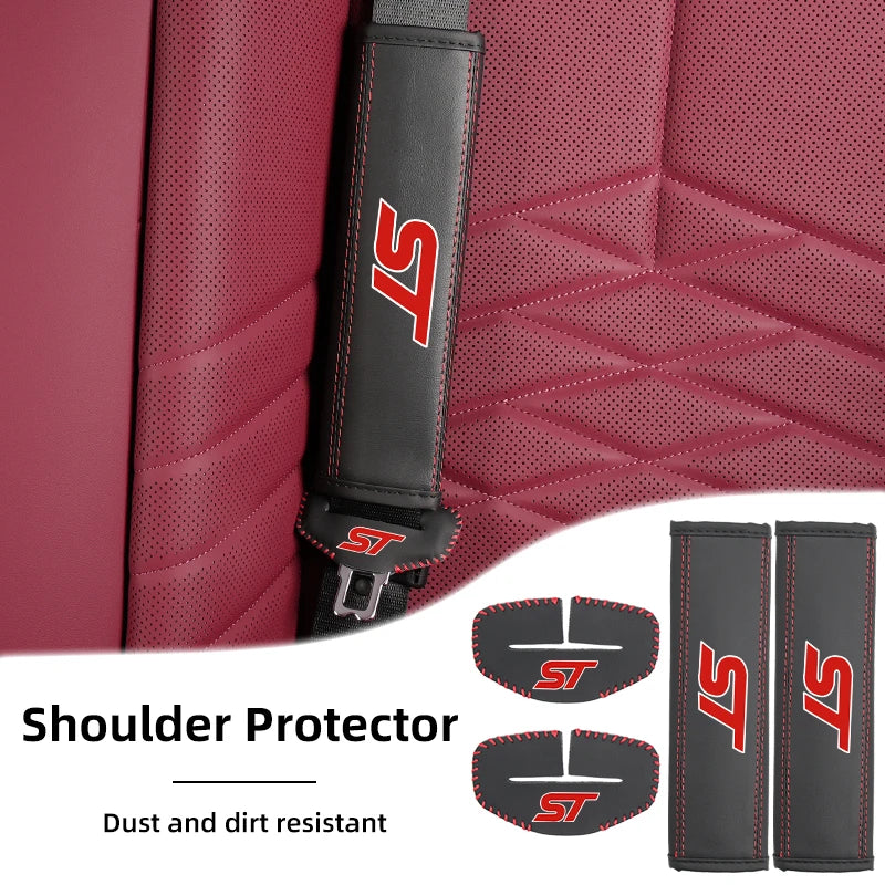 Car Seatbelt Shoulder Cover Belt Buckle Anti-Scratch Mat Accessories for Ford ST Line Racing RS S Kuga Fiesta Fusion Mondeo Edge
