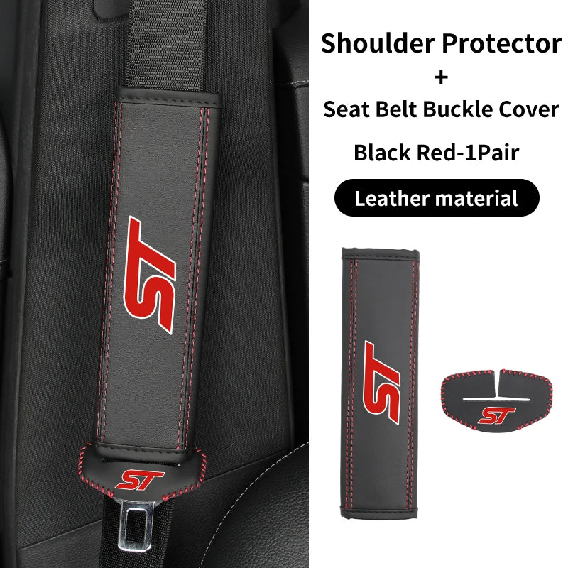 Car Seatbelt Shoulder Cover Belt Buckle Anti-Scratch Mat Accessories for Ford ST Line Racing RS S Kuga Fiesta Fusion Mondeo Edge