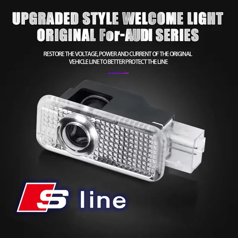 For  2Pcs Car HD Projector Lamp LED Door Welcome Light Sline Quattro RS S4 S5 S6 S7 S8 A3 A4 A5 A6 A7 A8 Q7 RS5 RS6 RS7