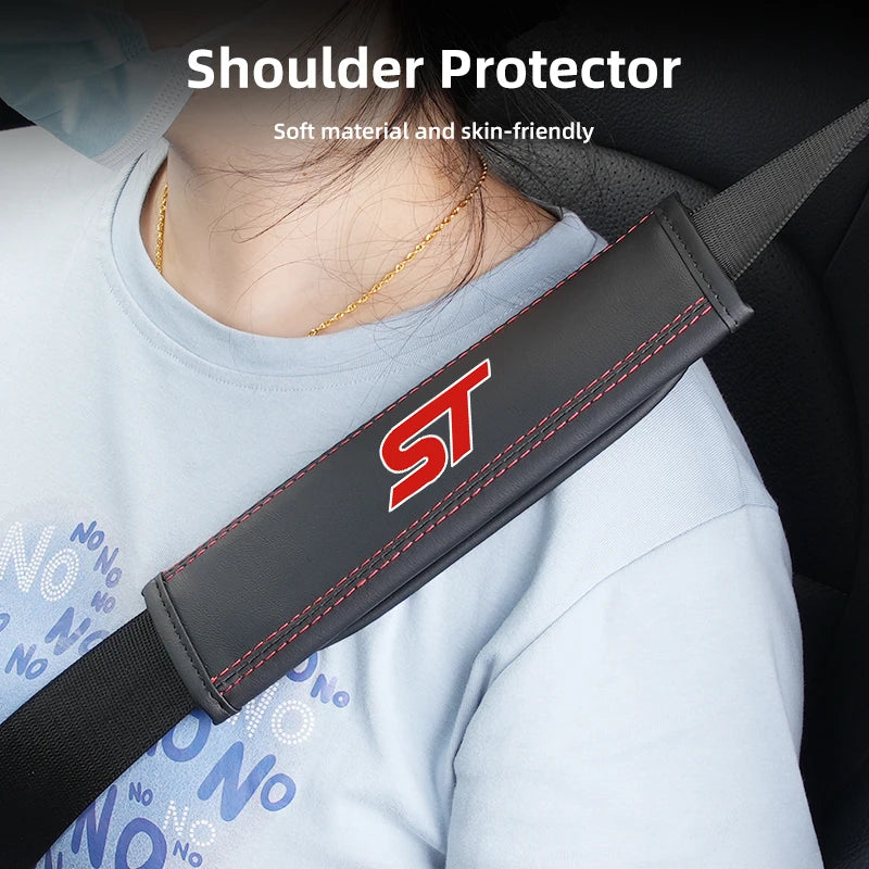 Car Seatbelt Shoulder Cover Belt Buckle Anti-Scratch Mat Accessories for Ford ST Line Racing RS S Kuga Fiesta Fusion Mondeo Edge