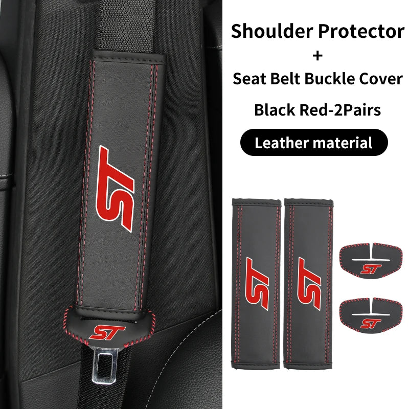 Car Seatbelt Shoulder Cover Belt Buckle Anti-Scratch Mat Accessories for Ford ST Line Racing RS S Kuga Fiesta Fusion Mondeo Edge
