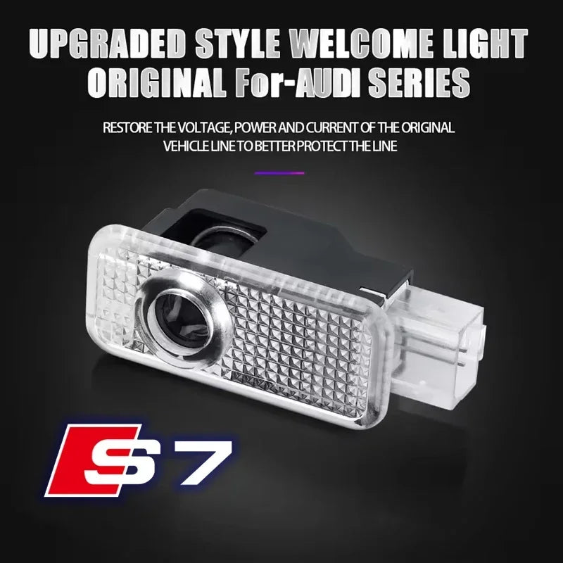 For  2Pcs Car HD Projector Lamp LED Door Welcome Light Sline Quattro RS S4 S5 S6 S7 S8 A3 A4 A5 A6 A7 A8 Q7 RS5 RS6 RS7
