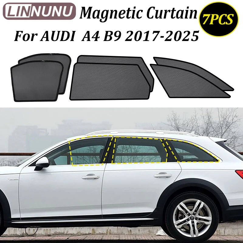 for AUDI A4 B9 2017-2025 3 Boxes Car Window Sunshade Magnetic Curtain Auto Side Window Sunshade Exterior Trim Sun Shade