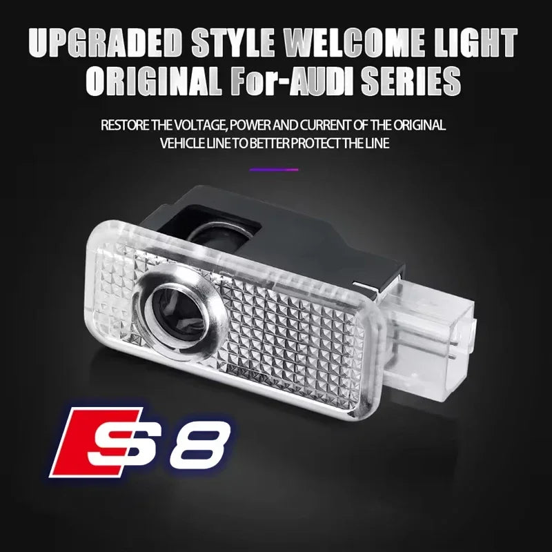 For  2Pcs Car HD Projector Lamp LED Door Welcome Light Sline Quattro RS S4 S5 S6 S7 S8 A3 A4 A5 A6 A7 A8 Q7 RS5 RS6 RS7
