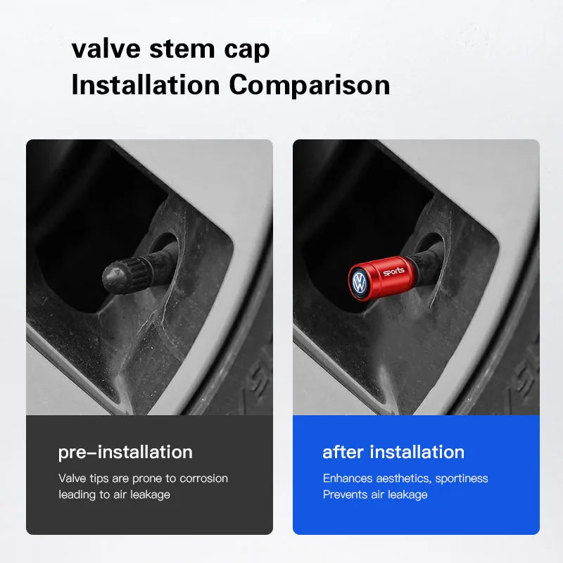 4Pcs  Valve Cap Alloy Dust Cover Car Tire Accessories for VW Polo Golf GTI CC Tiguan Arteon Passat Jetta Touareg ID.3