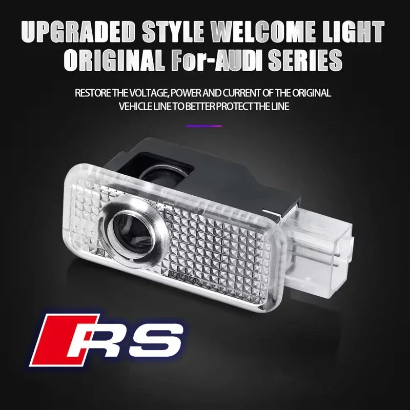 For  2Pcs Car HD Projector Lamp LED Door Welcome Light Sline Quattro RS S4 S5 S6 S7 S8 A3 A4 A5 A6 A7 A8 Q7 RS5 RS6 RS7