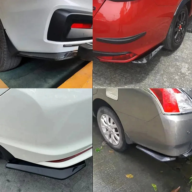 2Pcs Universal Car Rear Bumper Lip Diffuser Splitter Spoiler Scratch Protector Black Carbon Fiber Rear Lip Wrap Angle Splitters