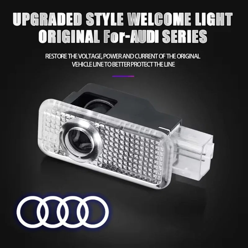 For  2Pcs Car HD Projector Lamp LED Door Welcome Light Sline Quattro RS S4 S5 S6 S7 S8 A3 A4 A5 A6 A7 A8 Q7 RS5 RS6 RS7