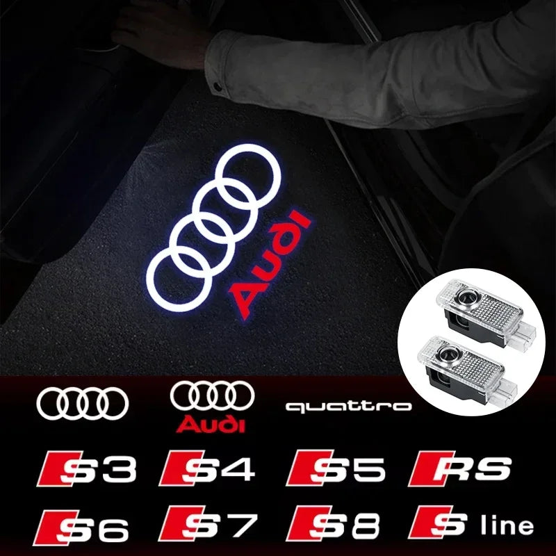 For  2Pcs Car HD Projector Lamp LED Door Welcome Light Sline Quattro RS S4 S5 S6 S7 S8 A3 A4 A5 A6 A7 A8 Q7 RS5 RS6 RS7