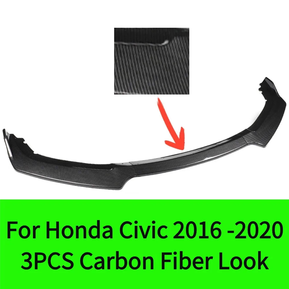 For Honda Civic 2016 2017 2018 2019 2020 2021 Sportback Hatchback Front Bumper Lip Spoiler Splitters Guard Body Kit Guards Car A