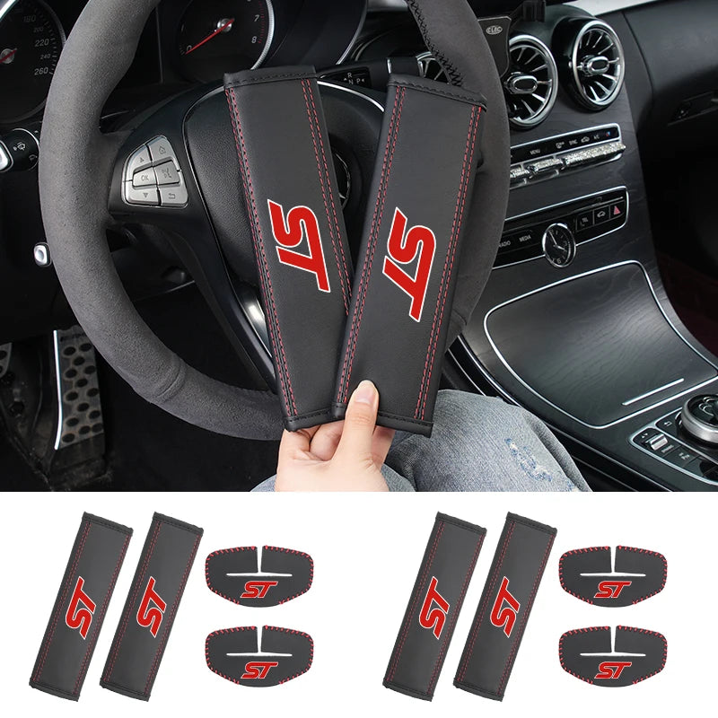 Car Seatbelt Shoulder Cover Belt Buckle Anti-Scratch Mat Accessories for Ford ST Line Racing RS S Kuga Fiesta Fusion Mondeo Edge
