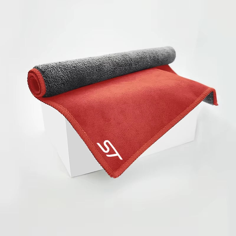 ST Emblem Logo Cleaning Drying Cloth Car Wash Rags Double Layer for Ford Focus X 2 3 Kuga Puma Fiesta ST Line MK3 MK2 MK4 S Max