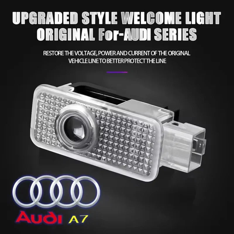 For  2Pcs Car HD Projector Lamp LED Door Welcome Light Sline Quattro RS S4 S5 S6 S7 S8 A3 A4 A5 A6 A7 A8 Q7 RS5 RS6 RS7