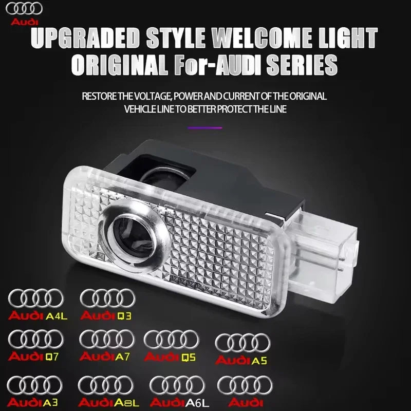 For  2Pcs Car HD Projector Lamp LED Door Welcome Light Sline Quattro RS S4 S5 S6 S7 S8 A3 A4 A5 A6 A7 A8 Q7 RS5 RS6 RS7