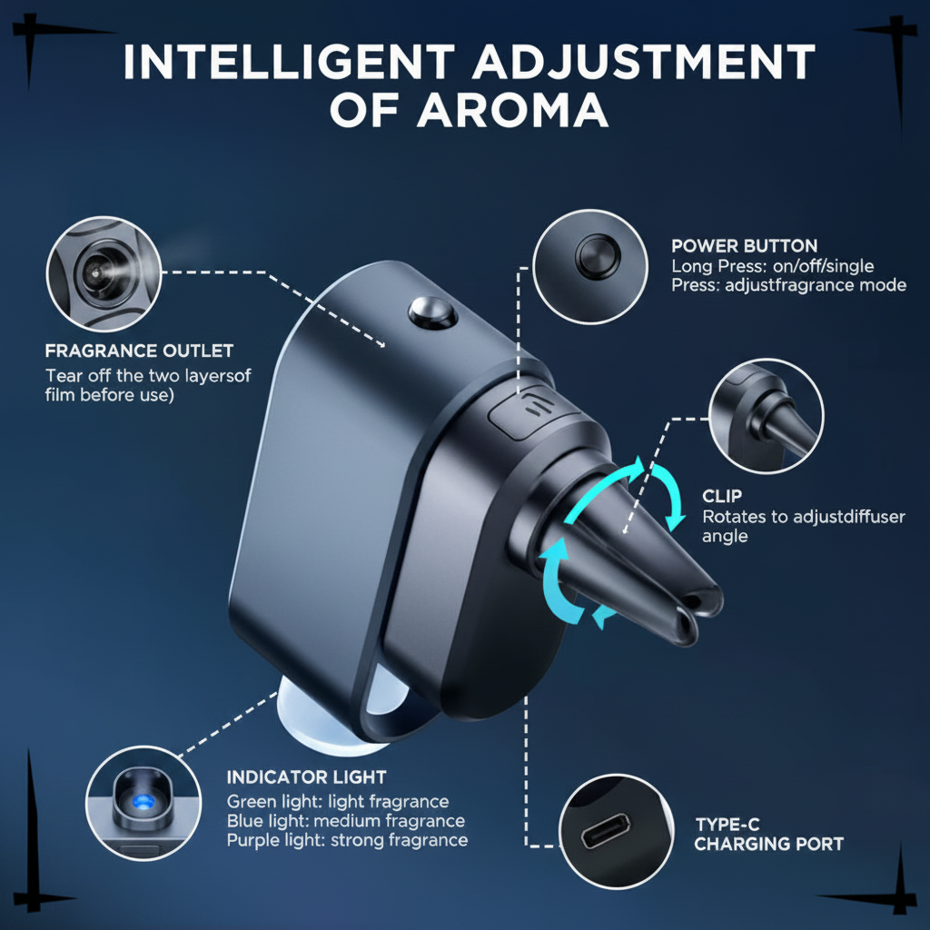 Intelligent car aroma diffuser, car start automatic on, three-speed aroma diffuser