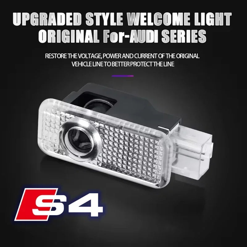 For  2Pcs Car HD Projector Lamp LED Door Welcome Light Sline Quattro RS S4 S5 S6 S7 S8 A3 A4 A5 A6 A7 A8 Q7 RS5 RS6 RS7