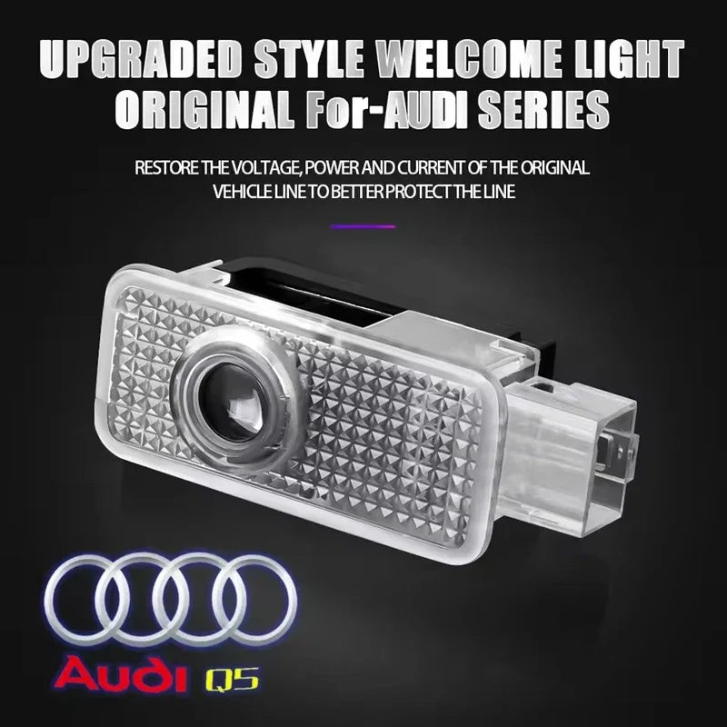 For  2Pcs Car HD Projector Lamp LED Door Welcome Light Sline Quattro RS S4 S5 S6 S7 S8 A3 A4 A5 A6 A7 A8 Q7 RS5 RS6 RS7