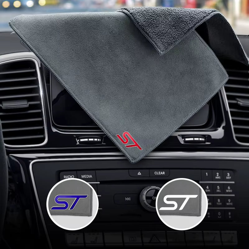 ST Emblem Logo Cleaning Drying Cloth Car Wash Rags Double Layer for Ford Focus X 2 3 Kuga Puma Fiesta ST Line MK3 MK2 MK4 S Max