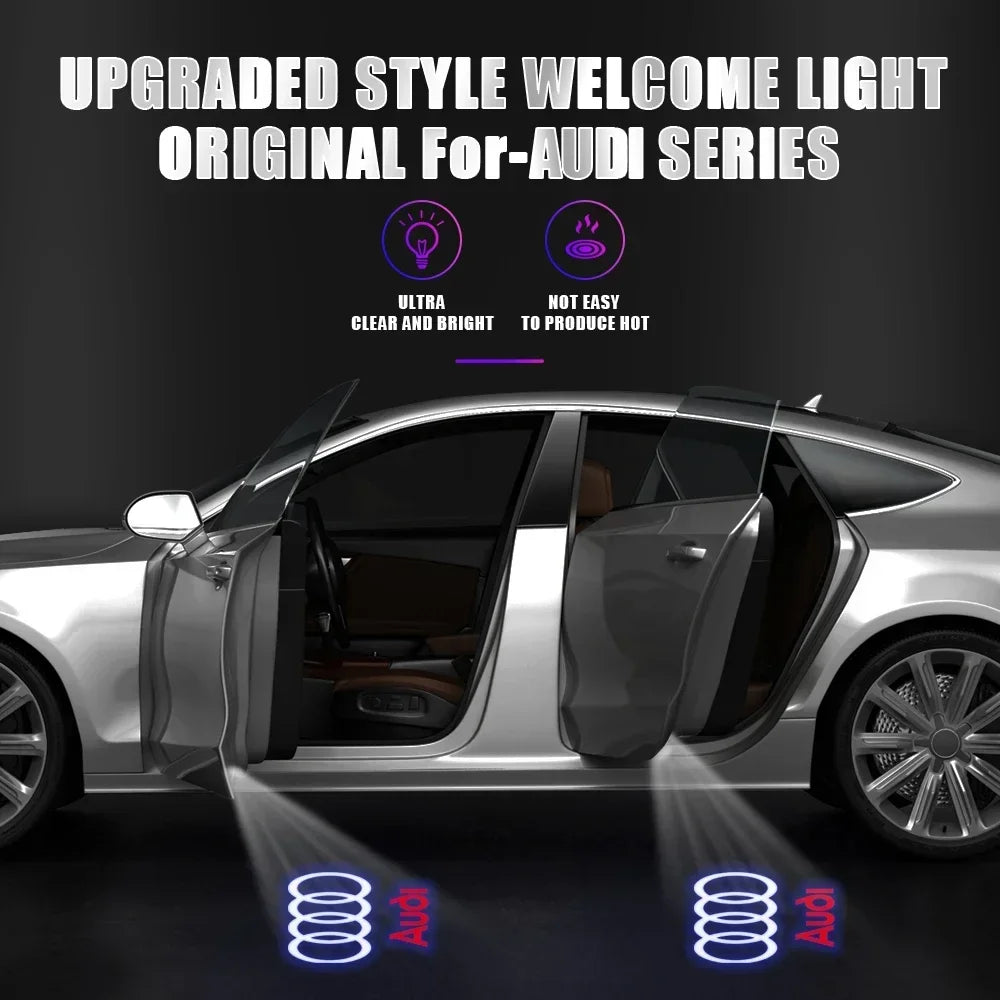 For  2Pcs Car HD Projector Lamp LED Door Welcome Light Sline Quattro RS S4 S5 S6 S7 S8 A3 A4 A5 A6 A7 A8 Q7 RS5 RS6 RS7