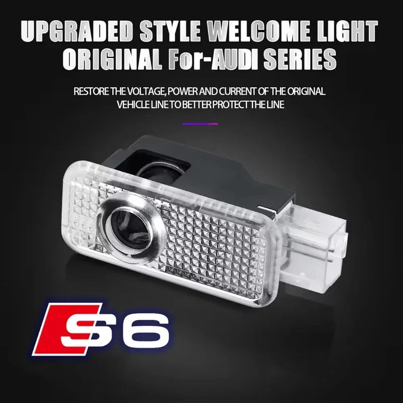 For  2Pcs Car HD Projector Lamp LED Door Welcome Light Sline Quattro RS S4 S5 S6 S7 S8 A3 A4 A5 A6 A7 A8 Q7 RS5 RS6 RS7