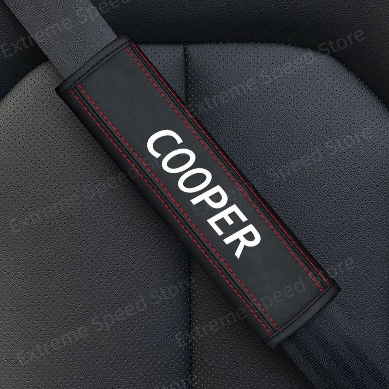 For Mini Cooper John Cooper Works ALL4 Emblem Leather Car Seat Belt Cushion Safety Belt Shoulder Protector Pad Accessories