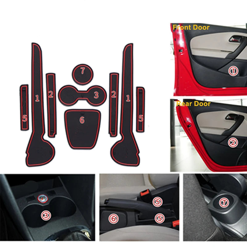 Anti-Slip Rubber Gate Slot Mat Door Groove Pad Cup Cushion for VW POLO 6R 6C 2010-2017 MK5 GTI Car Interior Mat Accessories 9PCS