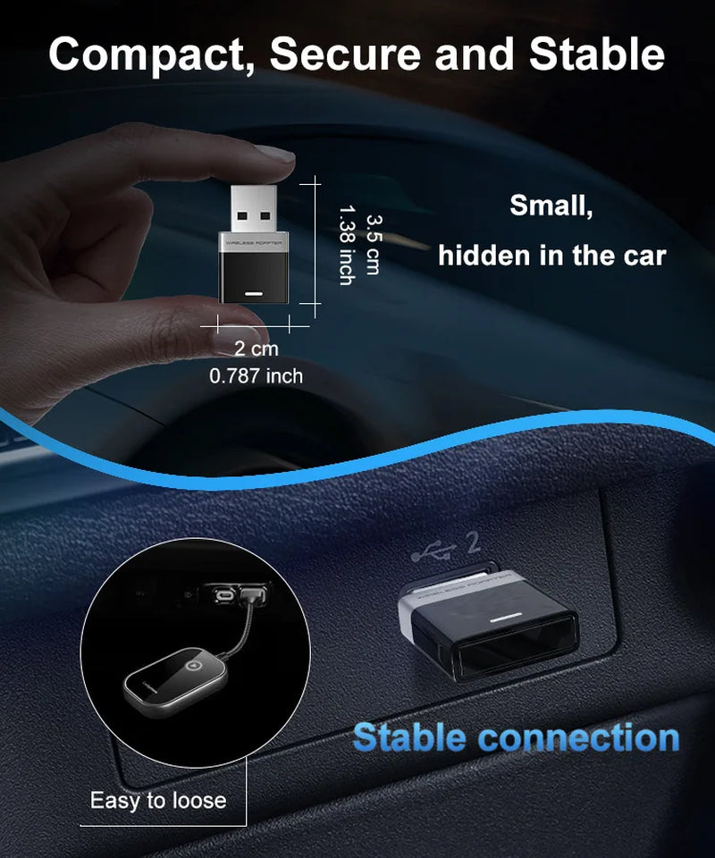 2 in 1 AI Box Mini Adapter Wired to Wireless Carplay&Android Auto Compatible with 99% of Cars Plug and Play Wifi Smart Dongle