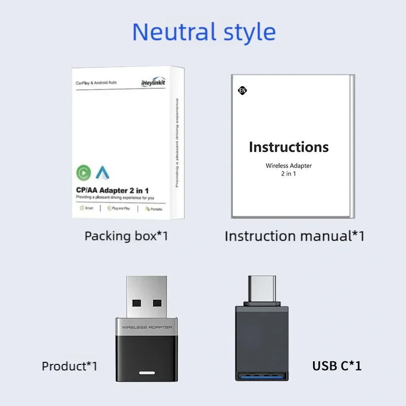 2 in 1 AI Box Mini Adapter Wired to Wireless Carplay&Android Auto Compatible with 99% of Cars Plug and Play Wifi Smart Dongle
