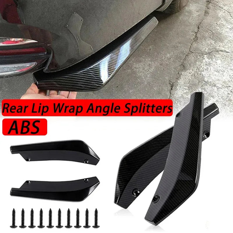 2Pcs Universal Car Rear Bumper Lip Diffuser Splitter Spoiler Scratch Protector Black Carbon Fiber Rear Lip Wrap Angle Splitters