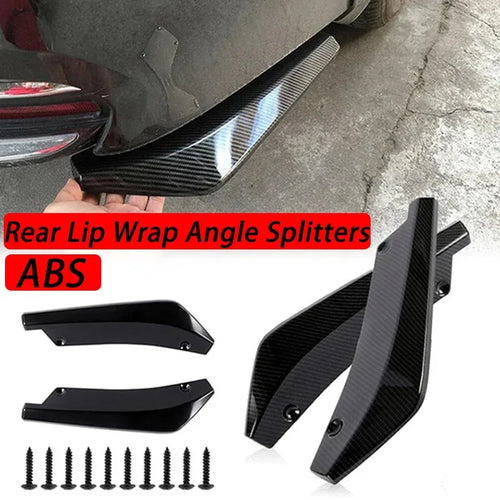 2Pcs Universal Car Rear Bumper Lip Diffuser Splitter Spoiler Scratch Protector Black Carbon Fiber Rear Lip Wrap Angle Splitters